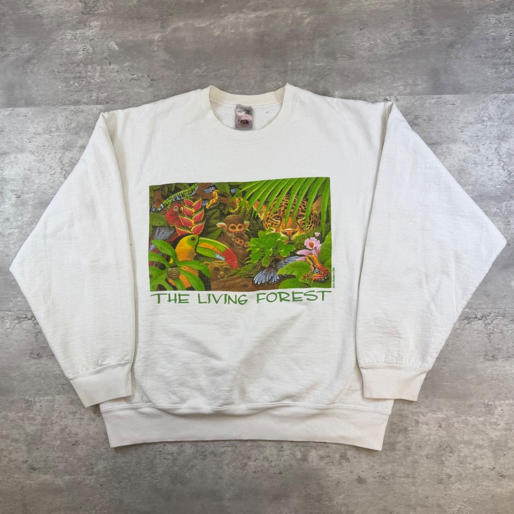 Vintage 1995 Human-i-Tees The Living Forest Sweatshirt White Fruit of the Loom L